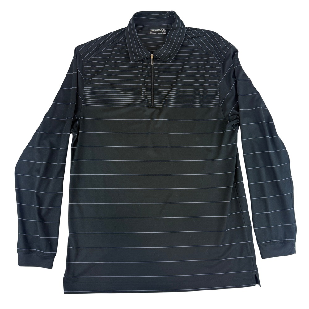 Nike Golf 1/4 Zip Polo Mens Large Black Purple Striped Long Sleeve 267549-010